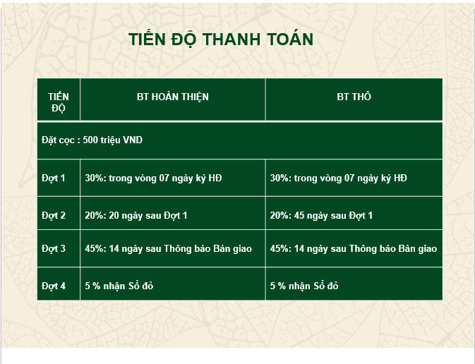 Tiến độ thanh toán